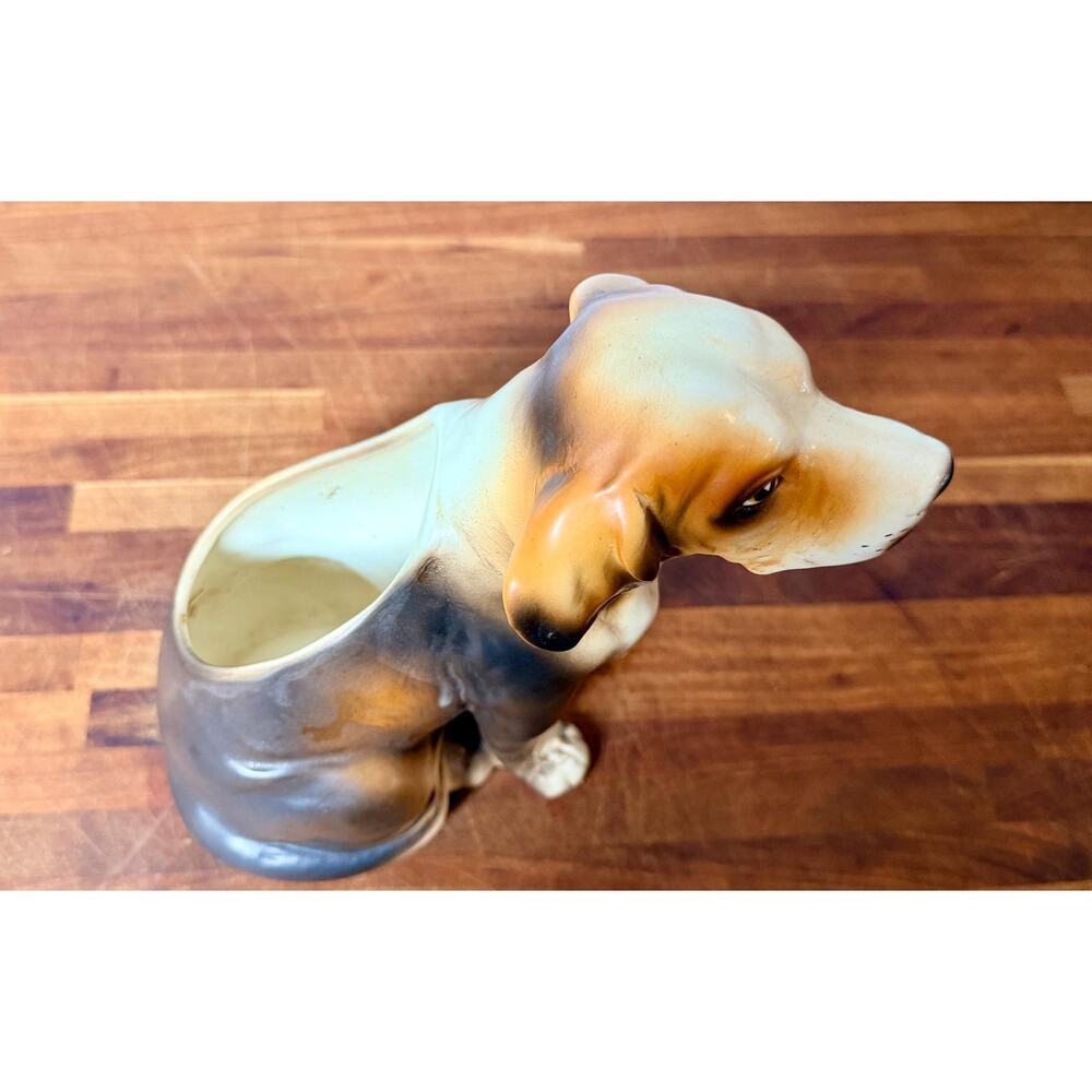 Vintage Ceramic Beagle Planter | Hand-Painted Hound Figurine (8" Tall) - Picture 7 of 14